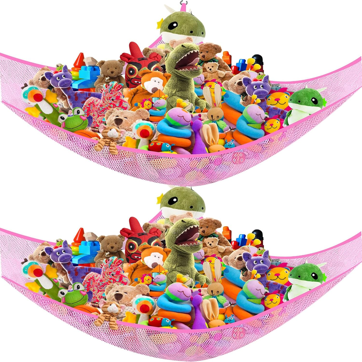 VERONLY 2 Pack Stuffed Animal Toy Storage Net Hammock Corner, Large Kids Toy Holder Hanging Organiser Net for Teddy Bear, Doll, Kids Bedroom, Playroom, Nursery Room (Grey)