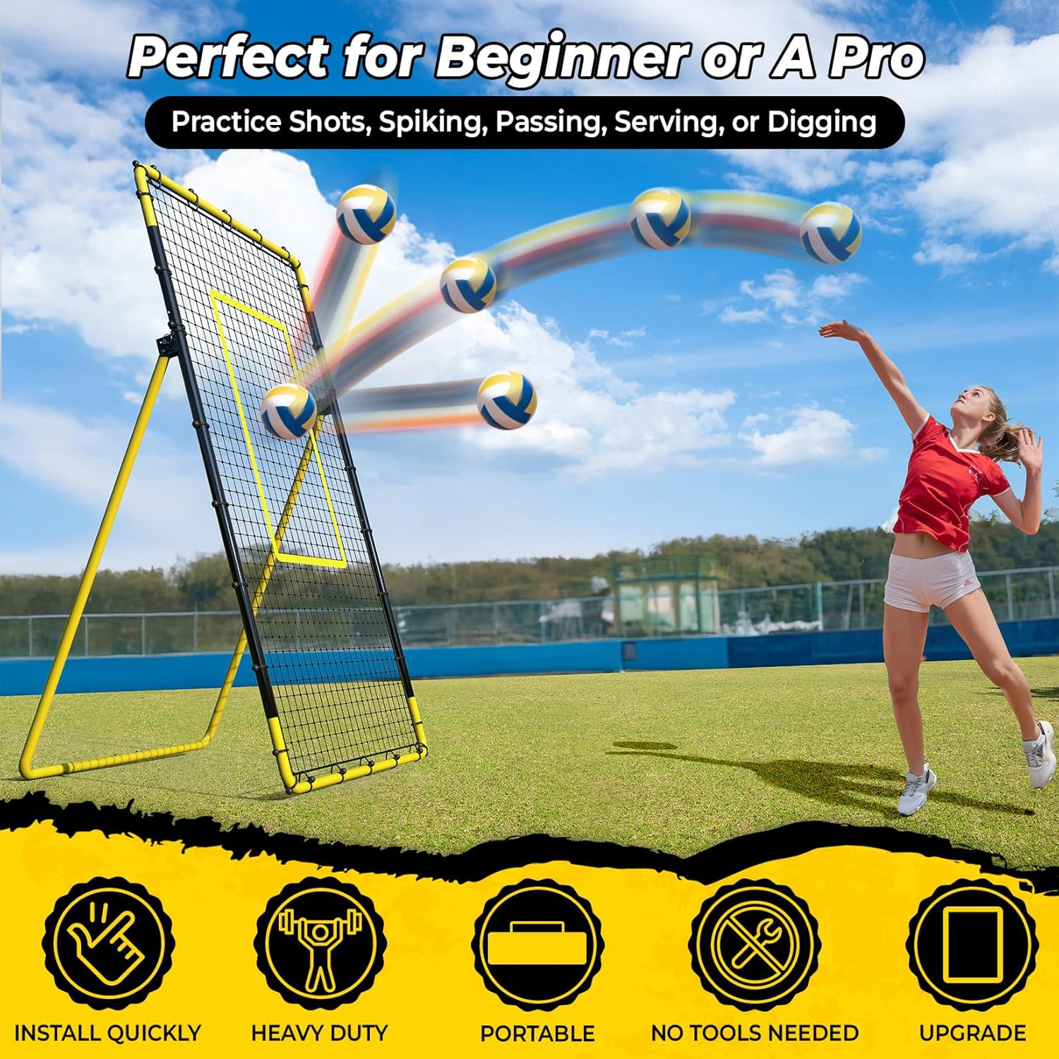 Happy Jump Volleyball Rebounder Net 7X4Ft &ndash; Adjustable Volleyball Training Net for Passing, Setting & Serving &ndash; Indoor & Outdoor Bounce Back Net with Ball and Pump image number 6