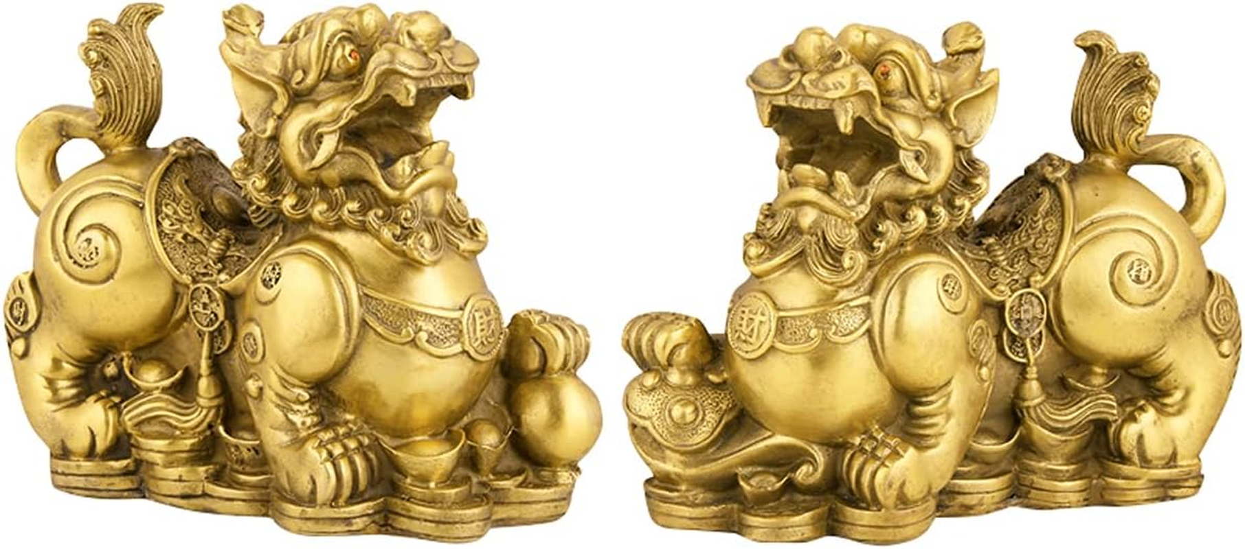 Feng Shui Pixiu/Pi Yao Brass Statue Home Decor a Pair Figurine Attract Money and Good Luck Wealth Decoration Sculpture Golden(3.2" L X 1.6" W X 2.8" H) image number 3