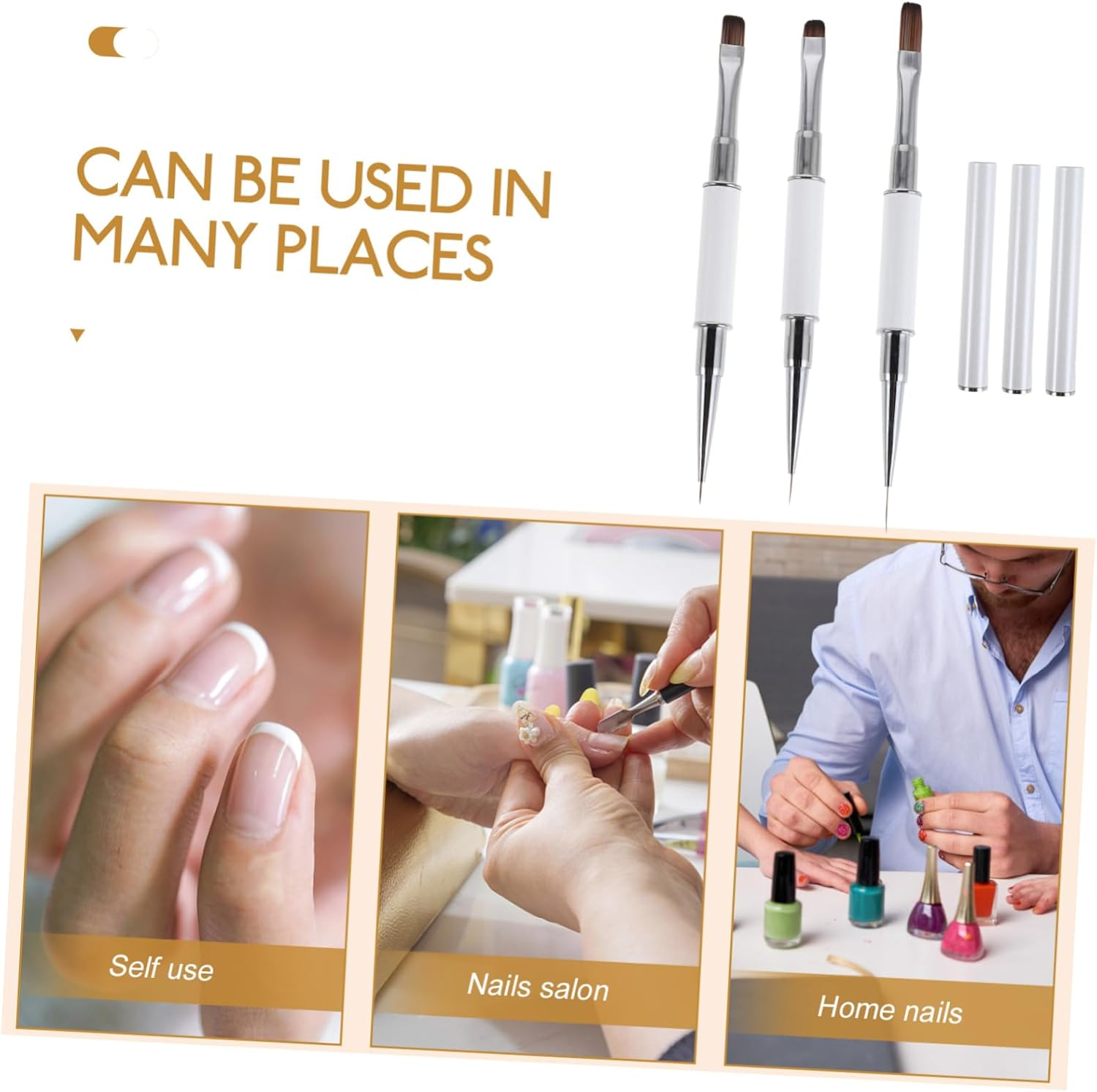 DECORNIJIA 3Pcs Doubleended Nailart Brushes for Salon Use and Dotting Tools Durable Non Shedding Nail Pen for Professional Manicure and Detailed Design - Yellow image number 6