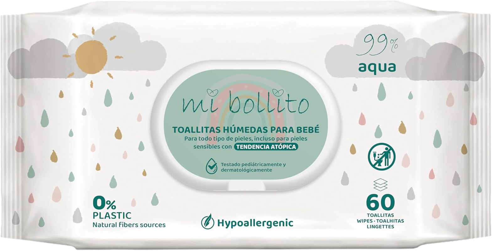 Baby Wipes - 99% Pure Aqua - 100% Vegetable Fibers - 960 Wipes - 12 Packs+4 Free - Help Restore the Neutral Ph of Baby'S Skin - Ideal for Sensitive and Atopic Skin. image number 5