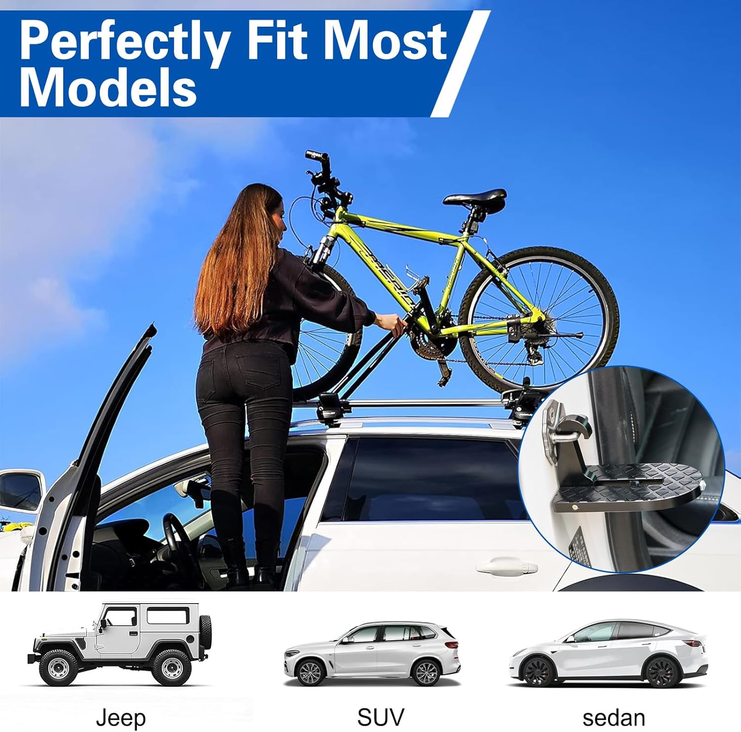 SKUNTUGUANG Car Doorstep Roof-Rack Folding Foot Peg Ladder with Safety Hammer Function for Car Jeep SUV image number 5