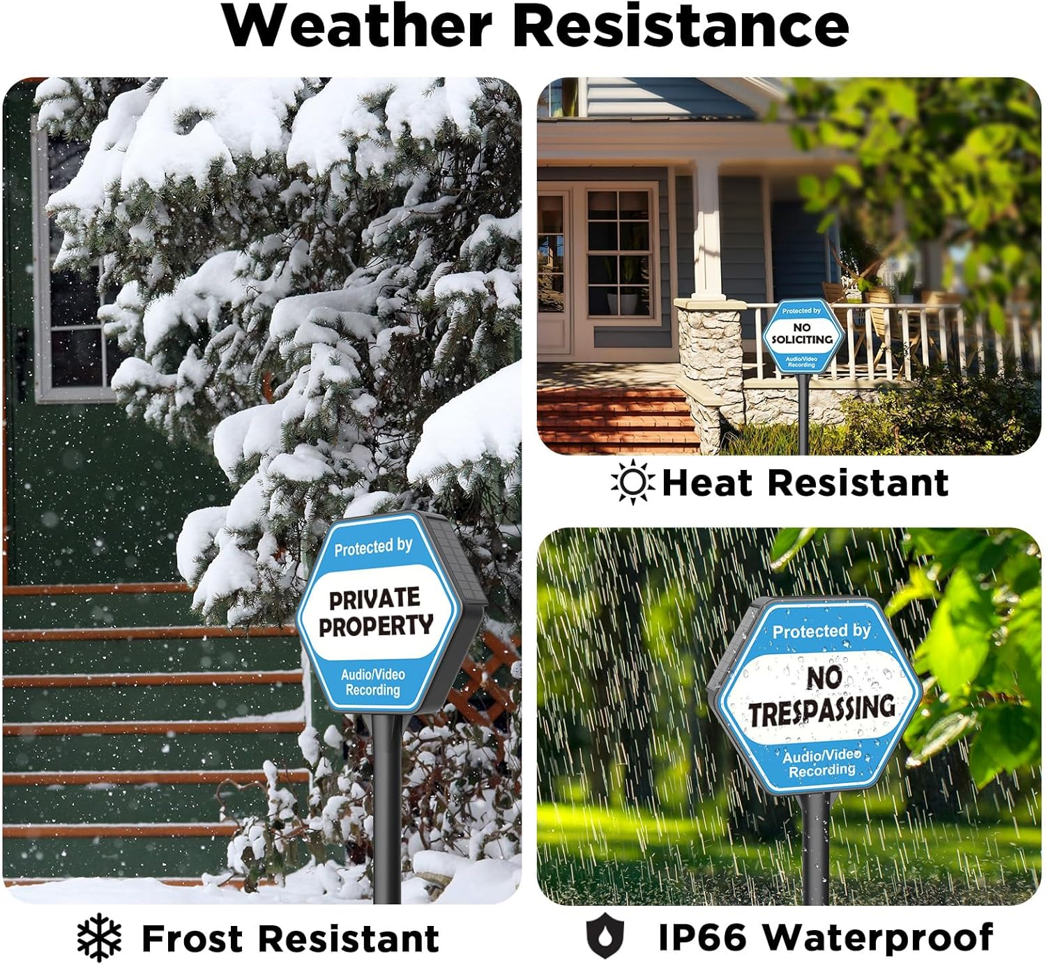 QIBOX Solar Security Sign for Yard, Audio/Video Recording Sign LED Illuminated Outdoor, Weather Resistance Home Security Signs with Stakes for outside Home, Yard, Street, House image number 6