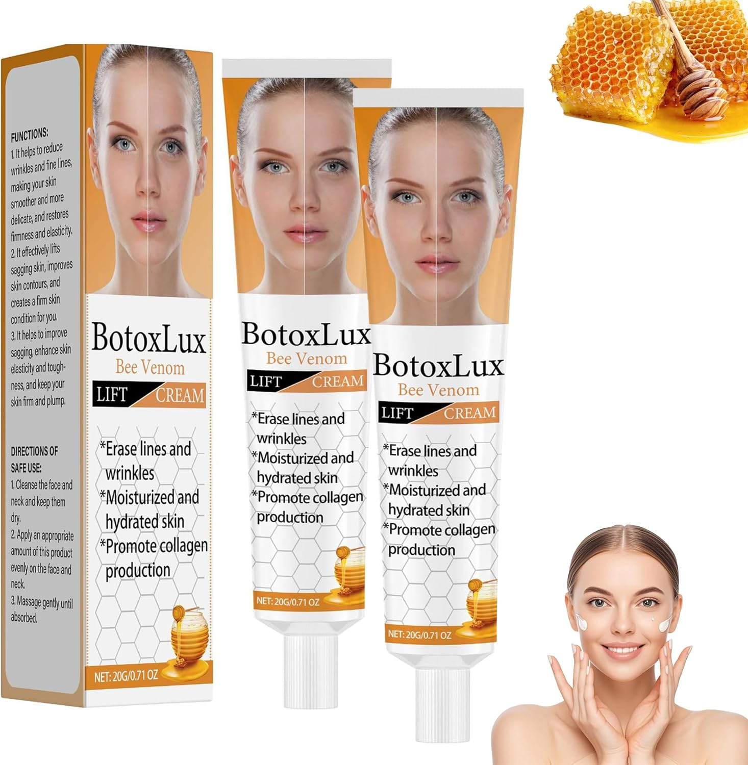 2PCS Botox Bee Venom Cream,Face Cream Moisturiser,Wrinkle Removal & Firming,Lifting & Moisturizing for All Skin Type