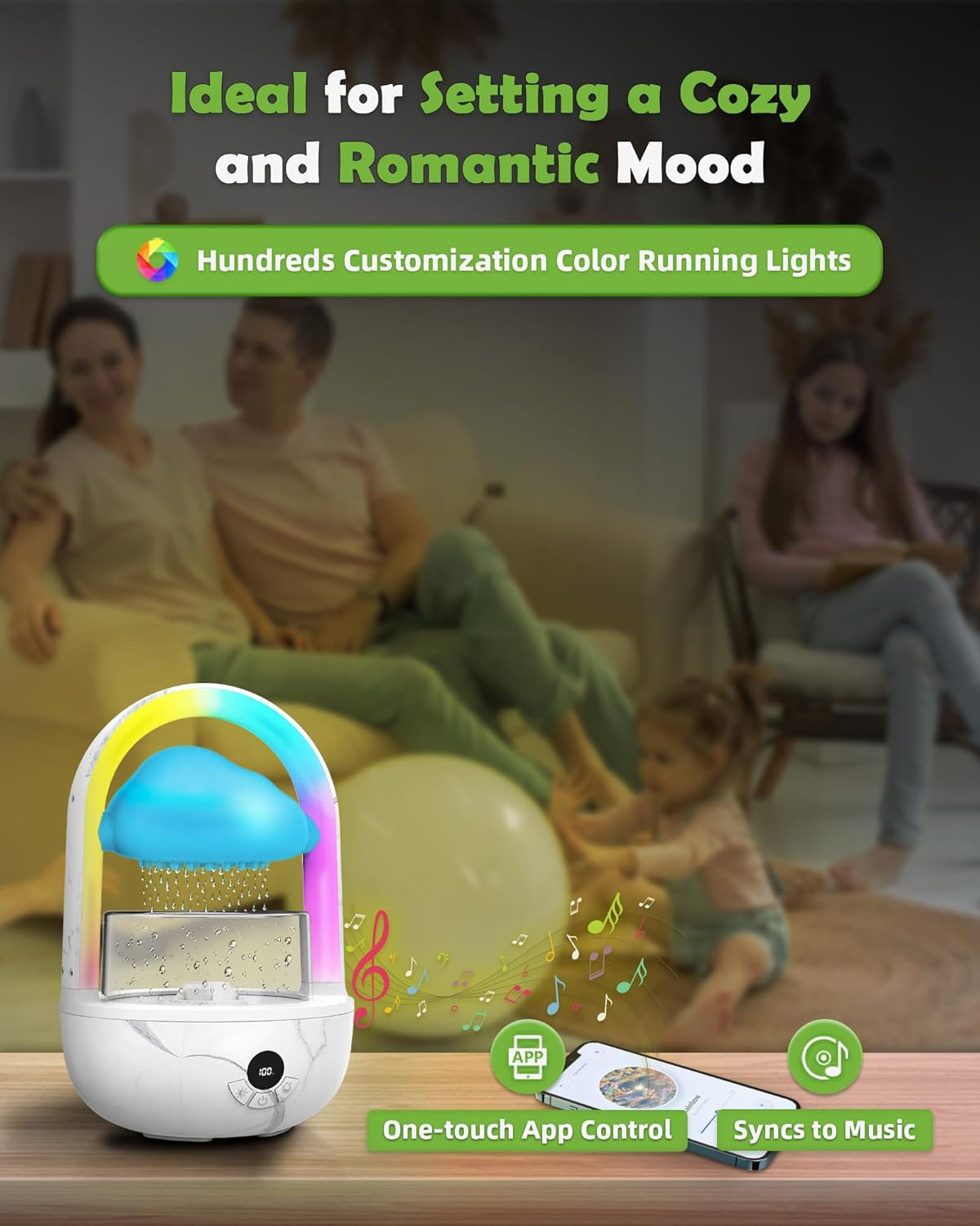 Aromatherapy Essential Oil Diffuser Rainbow Rain Cloud Humidifier Water Drip Mushroom Diffuser with Running Lights Rain Sounds for Sleeping-Aromatherapy Fountain&Night Light (Rain Cloud) - Rain Cloud image number 5