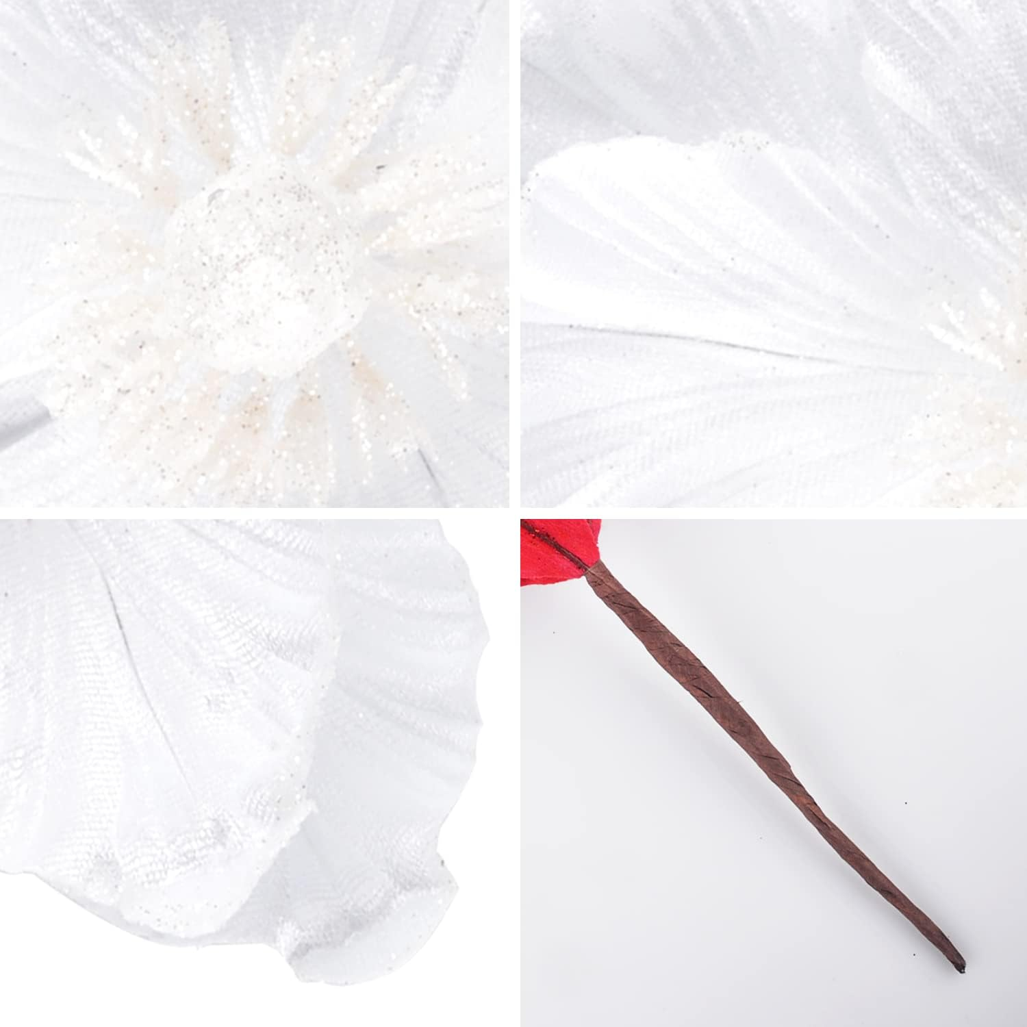 Gl-Turelifes Glitter Christmas Flowers White Large Velvet Magnolia Artificial Floral Ornaments Pack of 6 Folded Flower for Christmas Tree Decoration Wreath Decor Wedding Centerpiece