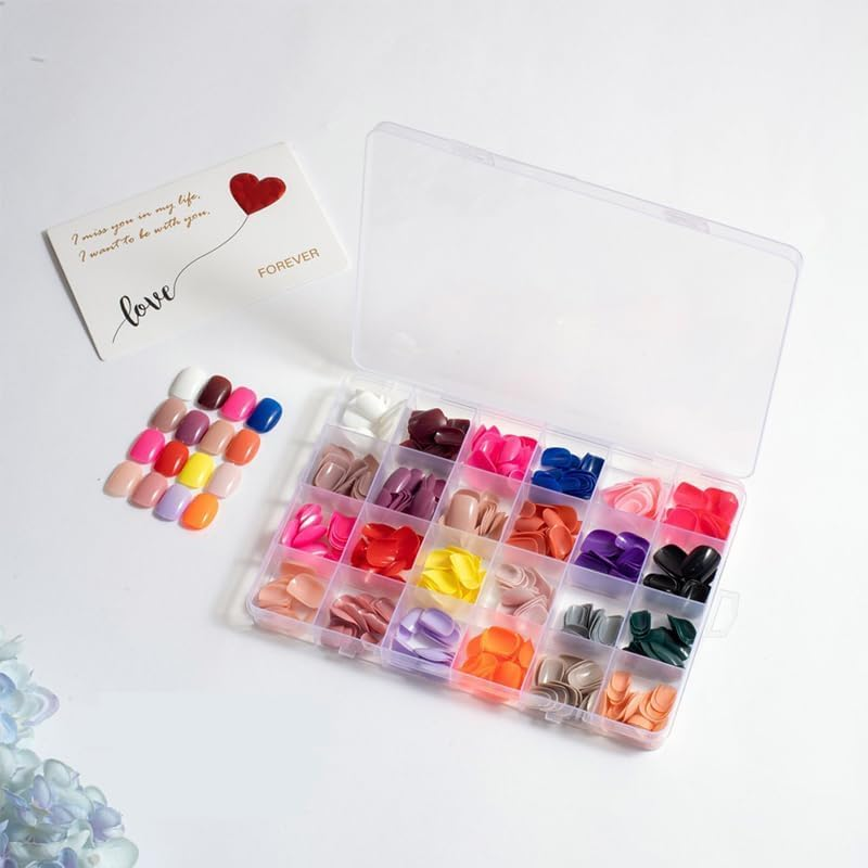 Namvo 576 PCS Medium Coffin False Nails, 24 Colors Acrylic Artificial Glossy Press on Nails Full Cover Short Ballerina False Nail Tips for Women Girls Nail Decorations