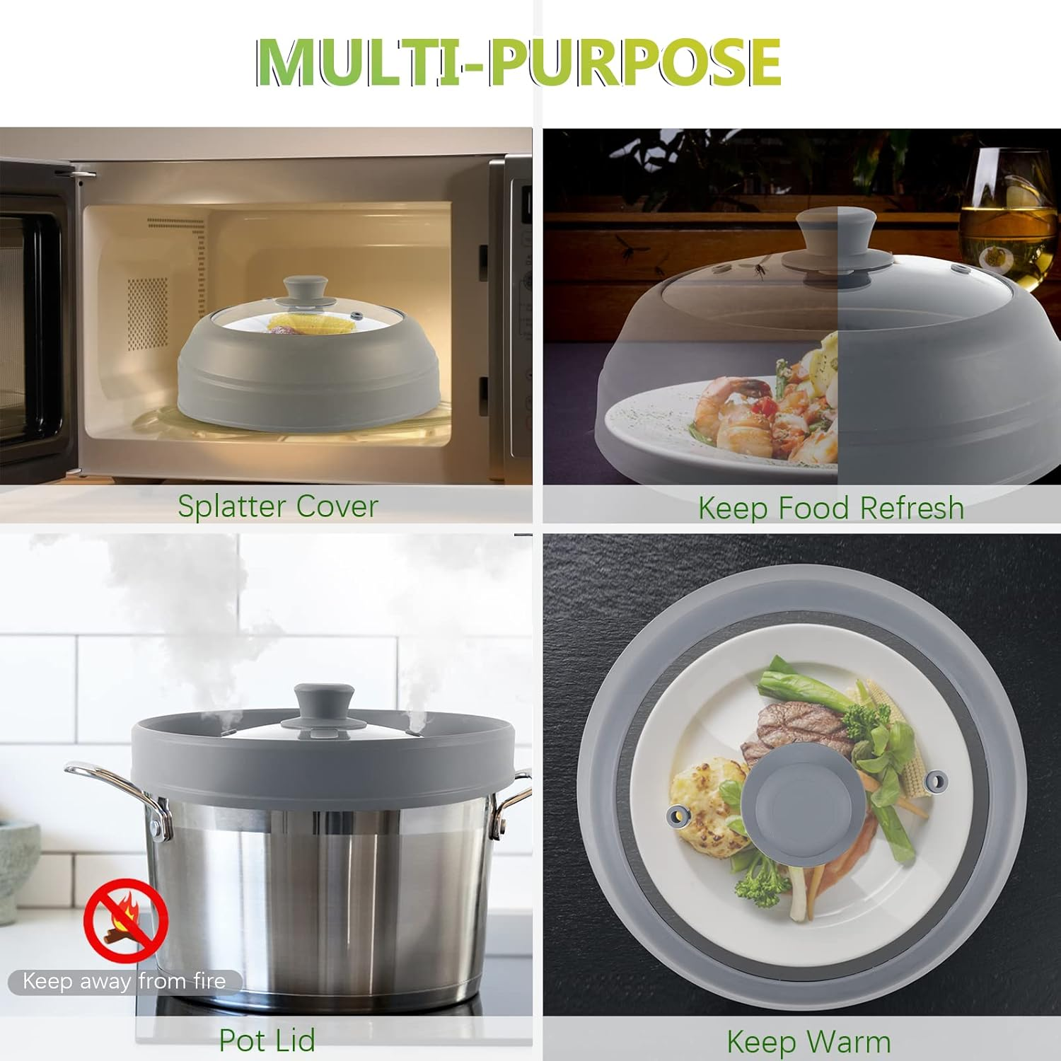 Microwave Splatter Cover for Food,10.5 Inch Collapsible Silicone and Glass Cover Splatter Guard Lid, Microwave Cover with Steam Vent,Food Grade,Dishwasher Safe image number 4