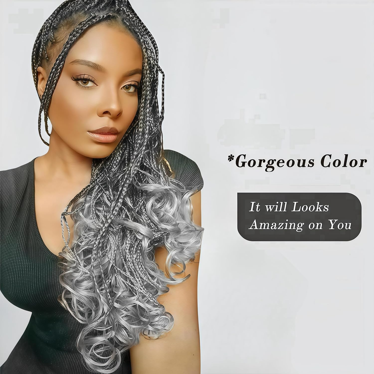 French Curl Braiding Hair 24 Inch Pre Stretched Loose Wave Bouncy Braiding Hair 6 Packs Spanish Curl Braiding Hair Extensions(Tgray) image number 2