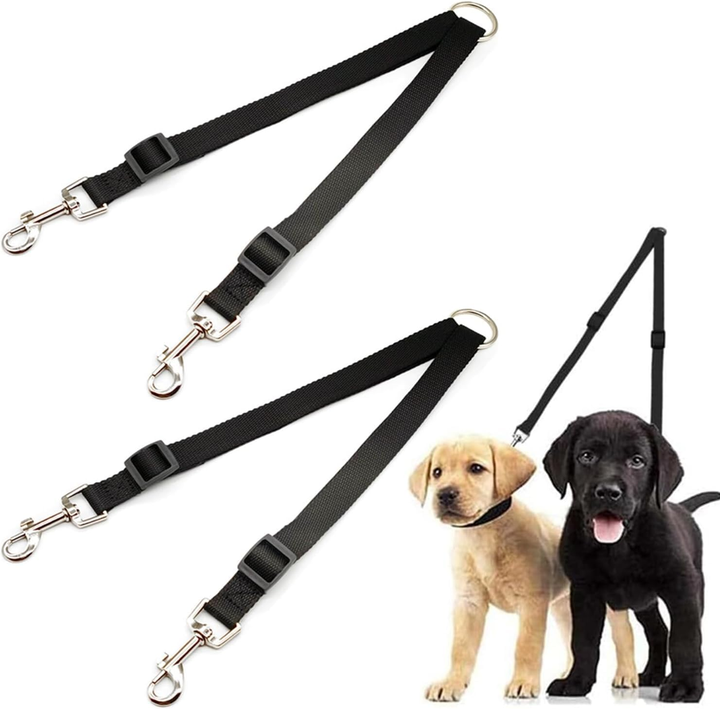 WEZCHUGHAOL 2Pcs Double Pet Trainer Leash, No Tangle Dog Leash Coupler, Dual Double Dog Adjustable Splitter Lead Durable Walker Trainer Leash for Two Dogs