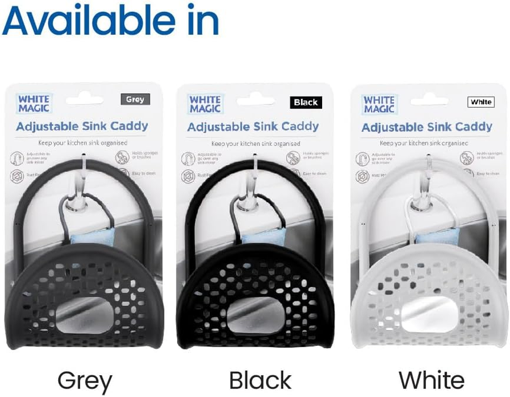 White Magic Adjustable Sink Caddy, Grey &ndash; Flexible Memory Wire Design, Rust-Free Silicone, Holds Sponges & Brushes, Easy to Clean, Compact & Durable for Kitchen Organisation image number 3