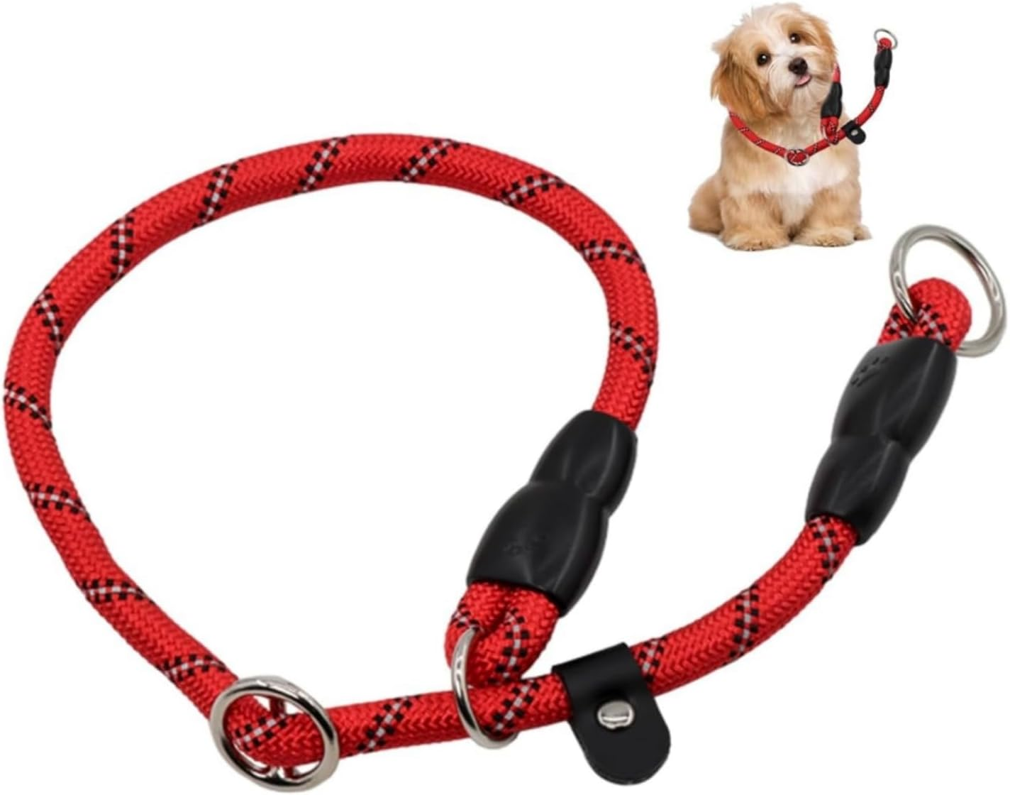 Lyfengdeam Dog Slip Collar Training Dog Collar with Reflective Strips,Puppy Braided Collar,Pets Nylon Rope Collar No Pull for Pet Outdoor Walking round Training Lead with Adjustable (Red, M) image number 6