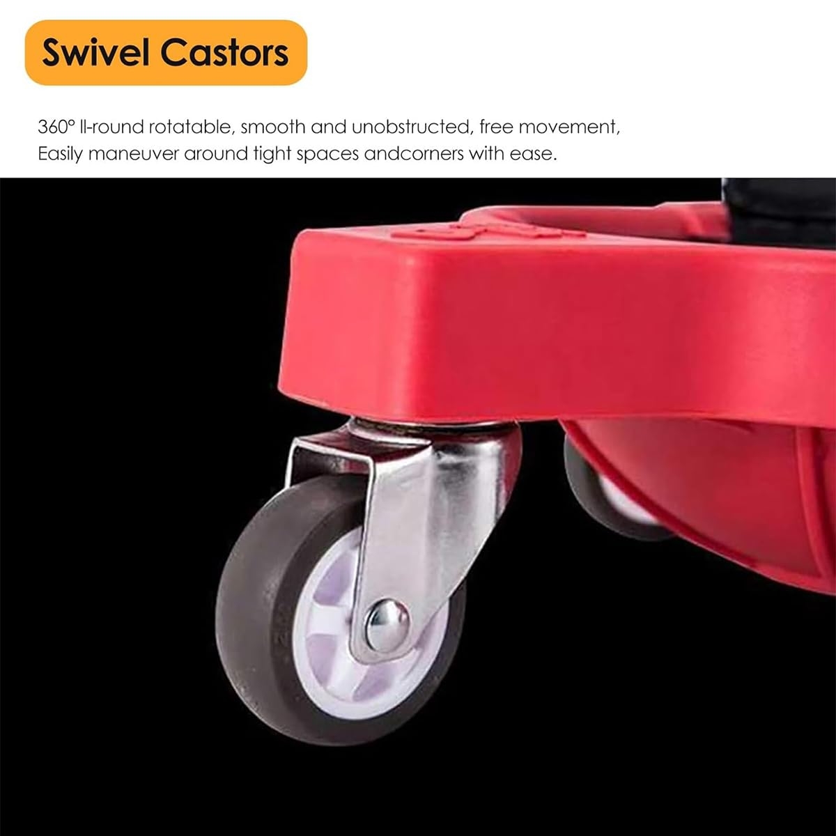 AIMALL Rolling Knee Pad with Universal Wheels Ergonomic Kneeling Mat for Bricklayer Floor Tile Car Repair Gardening Red Black Nylon ABS Metal 8.7In X 3.5In X 11.6In image number 2