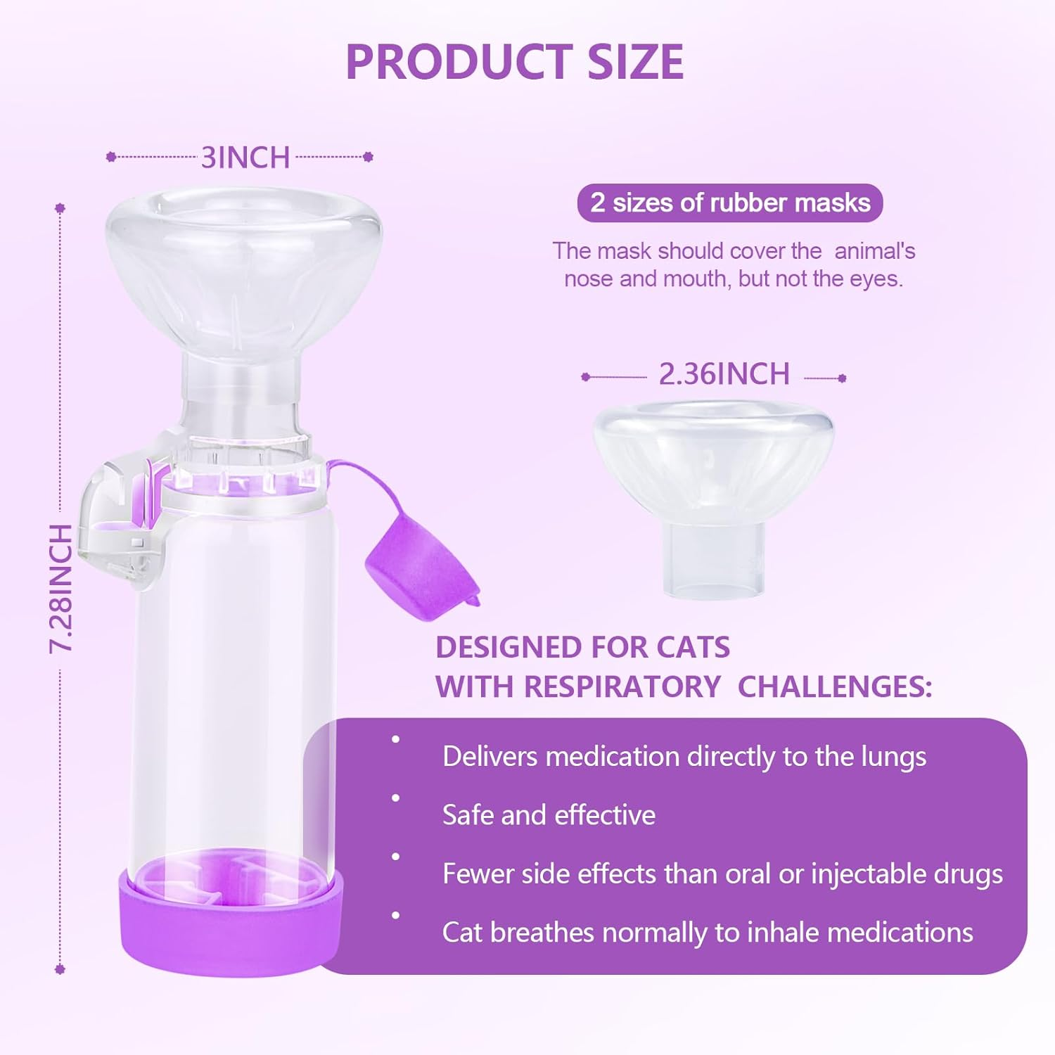 Xunboo Cat Inhaler Spacer with 2 Mask Sizes for Pets Cat and Dog Handheld Inhaler Spacer for MDI | Helps Cat with Breathing & Delivering Medication Fits image number 4
