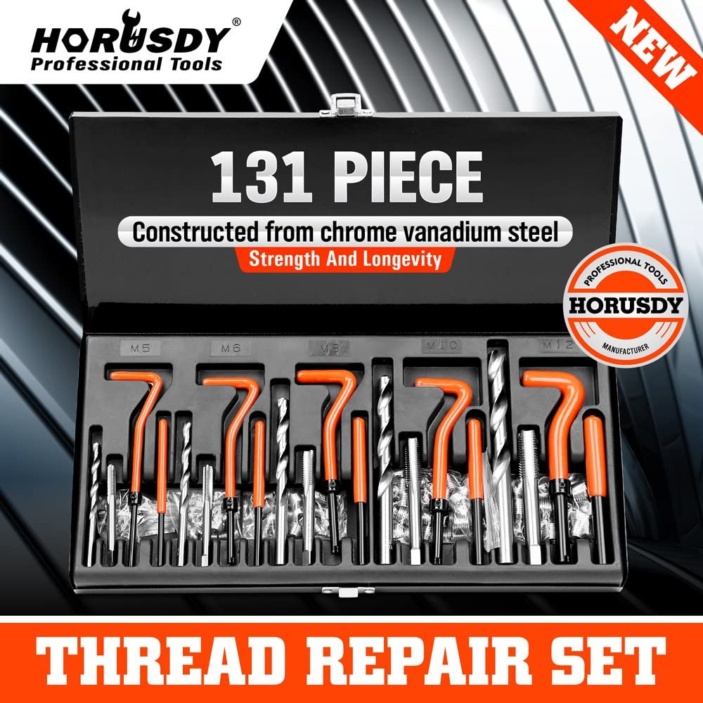 HORUSDY 131-Piece Thread Repair Kit, HSS Drill Helicoil Stripped Rethread Repair Metric M5 M6 M8 M10 M12 image number 6