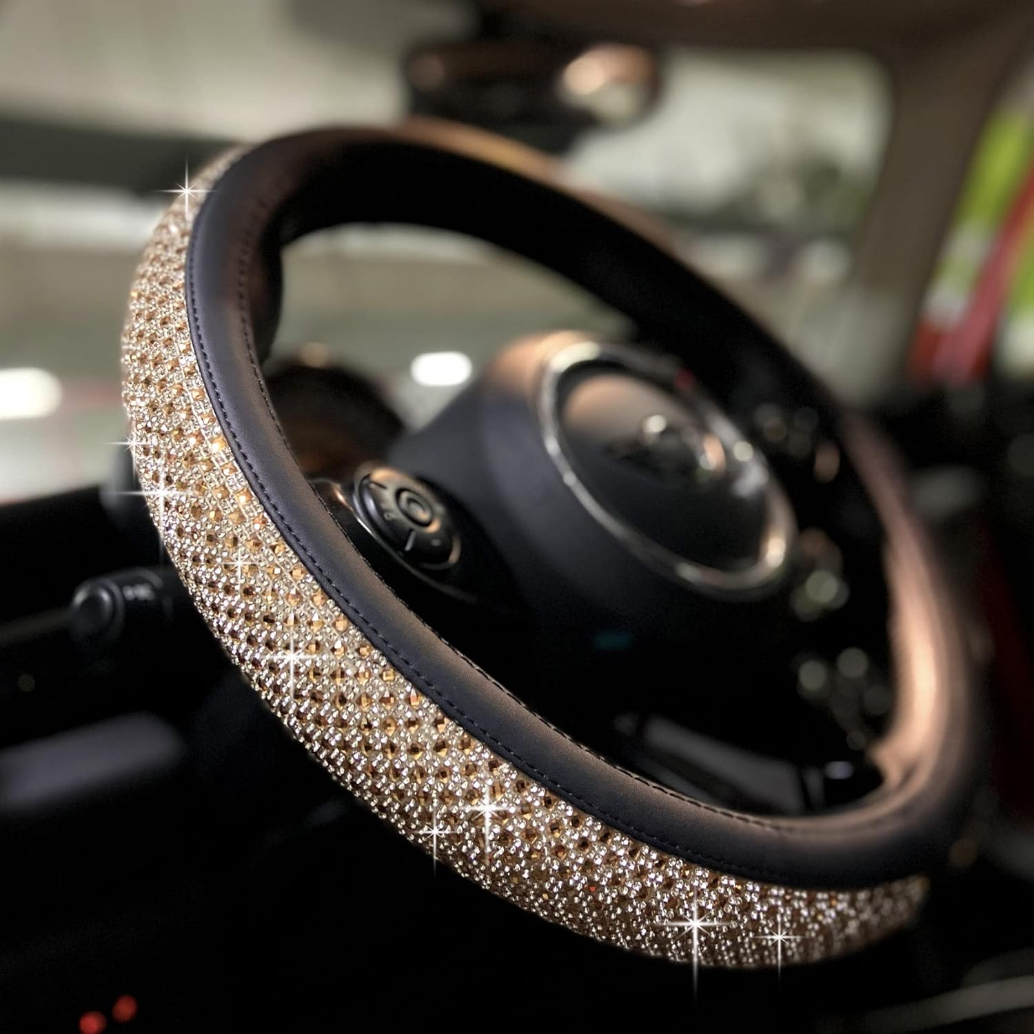 PINCTROT Bling Bling Comfy Steering Wheel Cover with Jumbo Crystal Rhinestones, Anti-Slip Diamond Leather, Universal 15 Inch (Silver)