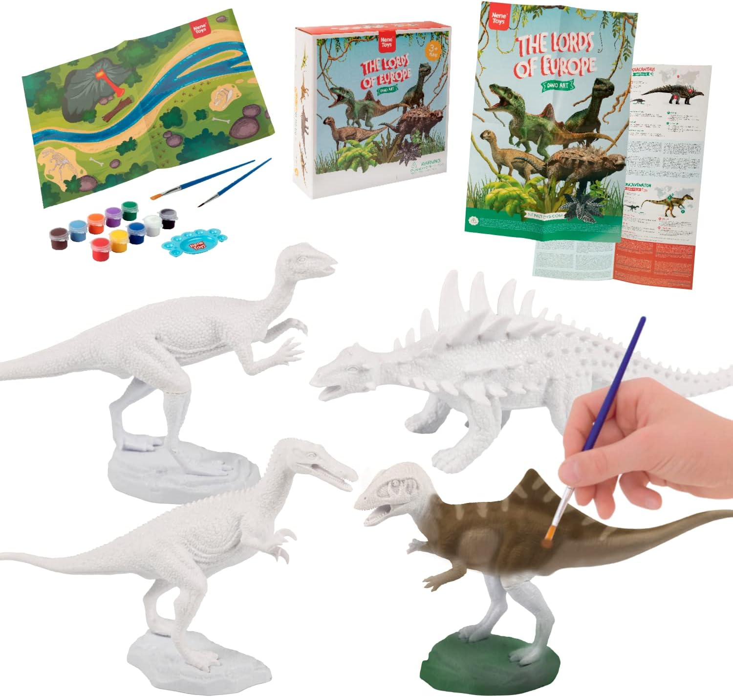 Nene Toys Dinosaur Painting Kit for Kids 3-7 Years [The Lords of Europe] &ndash; Toy for Paint with 4 Dinosaurs, 10 Paints, 2 Brushes, Educational Poster and Playmat &ndash; Art and Craft Game for Pre-Schooler image number 6