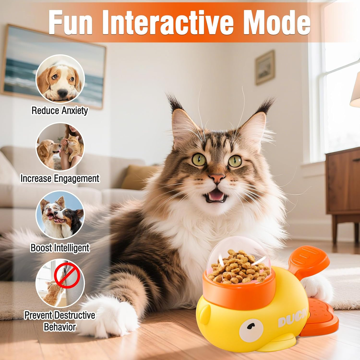 Cat Interactive Treats Dispenser, Dog Slower Feeder Puzzle Toys, Duck-Shaped Enrichment Toys for Cats and Small Dogs, Interactive IQ Training Reduces Bloating image number 3