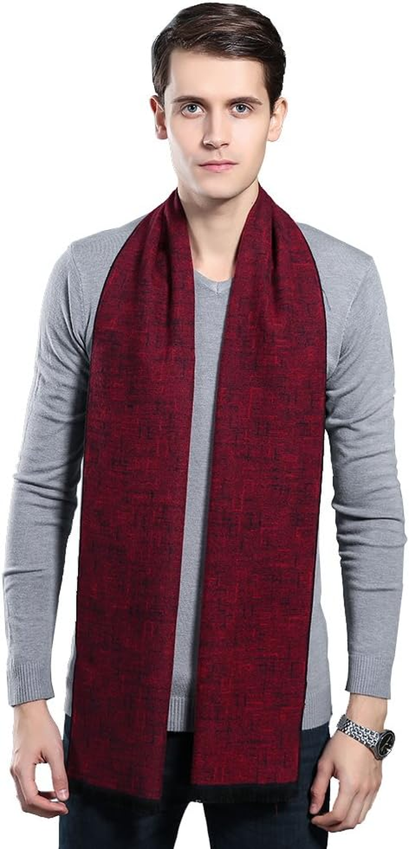Mens Winter Cashmere Scarf - Ohayomi Fashion Formal Soft Scarves for Men(35 Colors) - 05-Grey image number 7