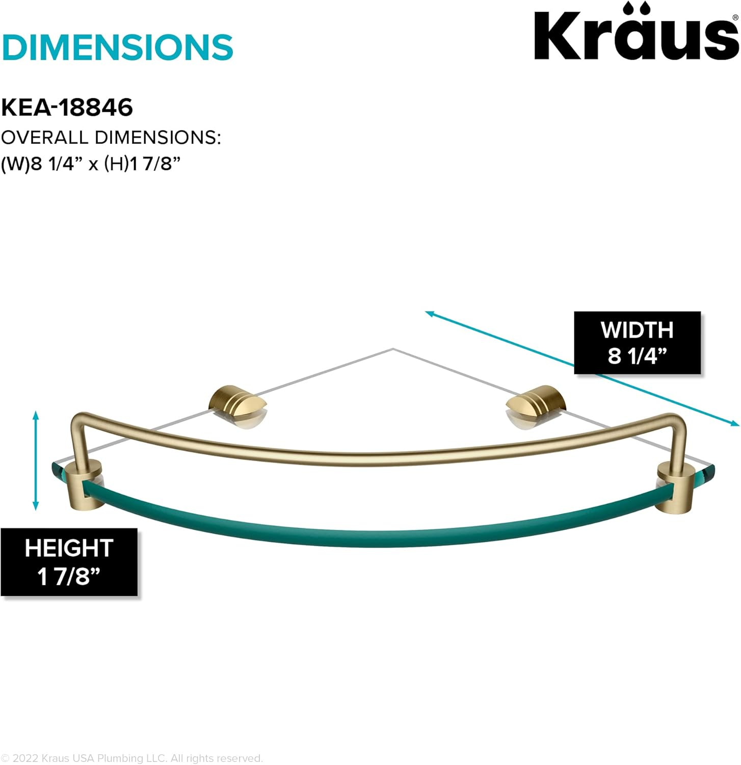 Kraus Elie Glass Bathroom Corner Shower Shelf with Rail in Brushed Gold, KEA-18846BG