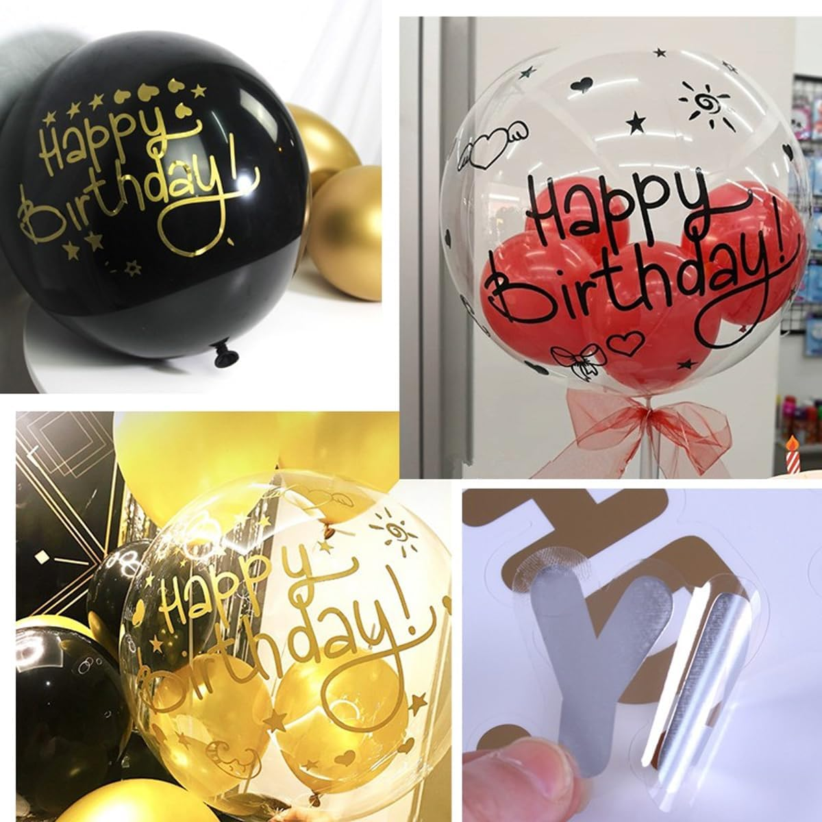 Generic Pack of 6 Gold Happy Birthday Balloon Stickers, Self-Adhesive Balloon Decorations for DIY Balloons at Birthday Party, Unisex-Kids image number 5