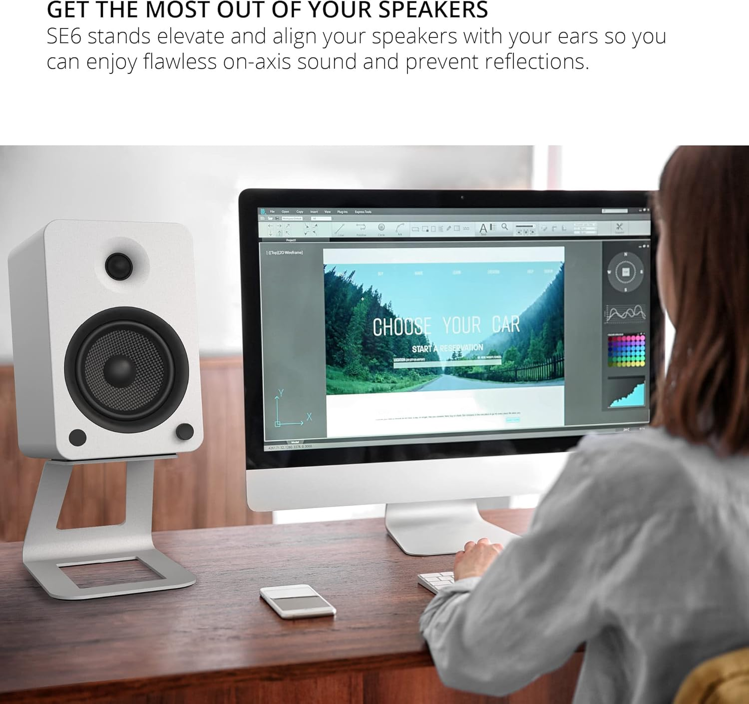 Kanto SE6W Elevated Desktop Speaker Stands for Large Bookshelf Speakers & Full-Size 5&rdquo;-7&rdquo; Studio Monitors | 6.9&rdquo; Tall | Supports 22 Lb | Damping 2.5 Mm Silicone Padding | &frac14;&rdquo;-20 Mounting | White | Pair - Black image number 7