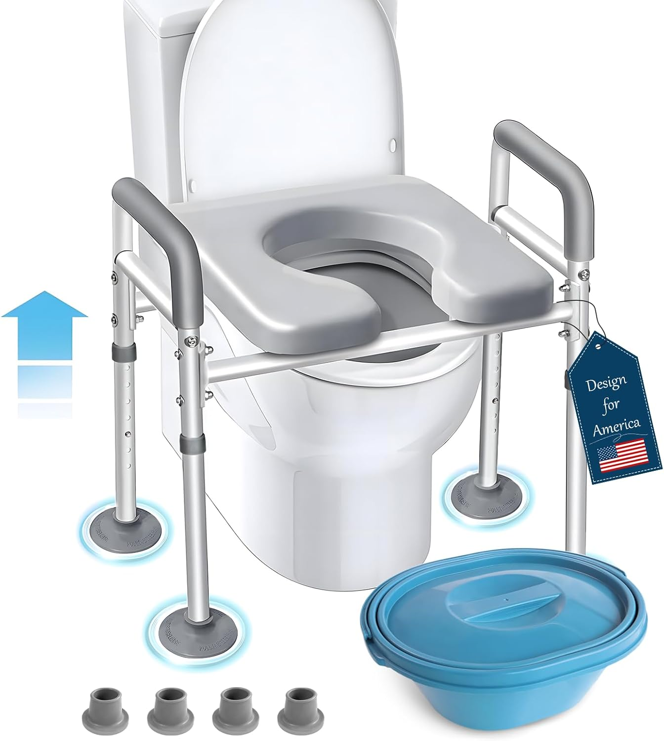 Eosprim Toilet Seat Risers for Seniors Elongated, Raised Toilet Seat with Handles, Toilet Safety Frames & Rails for Elderly and Handicap, Elevated Shower Commode Chair with Arms, Toilet Lift Grab Bar image number 5