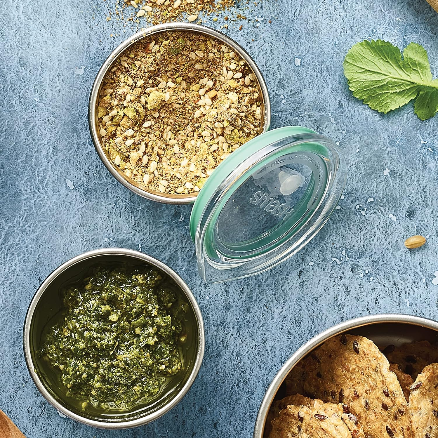 Smash Microwave Safe Stainless Steel Mini Dressing/Sauce Pots, Sage, 60 Ml Capacity (Pack of 3) image number 2