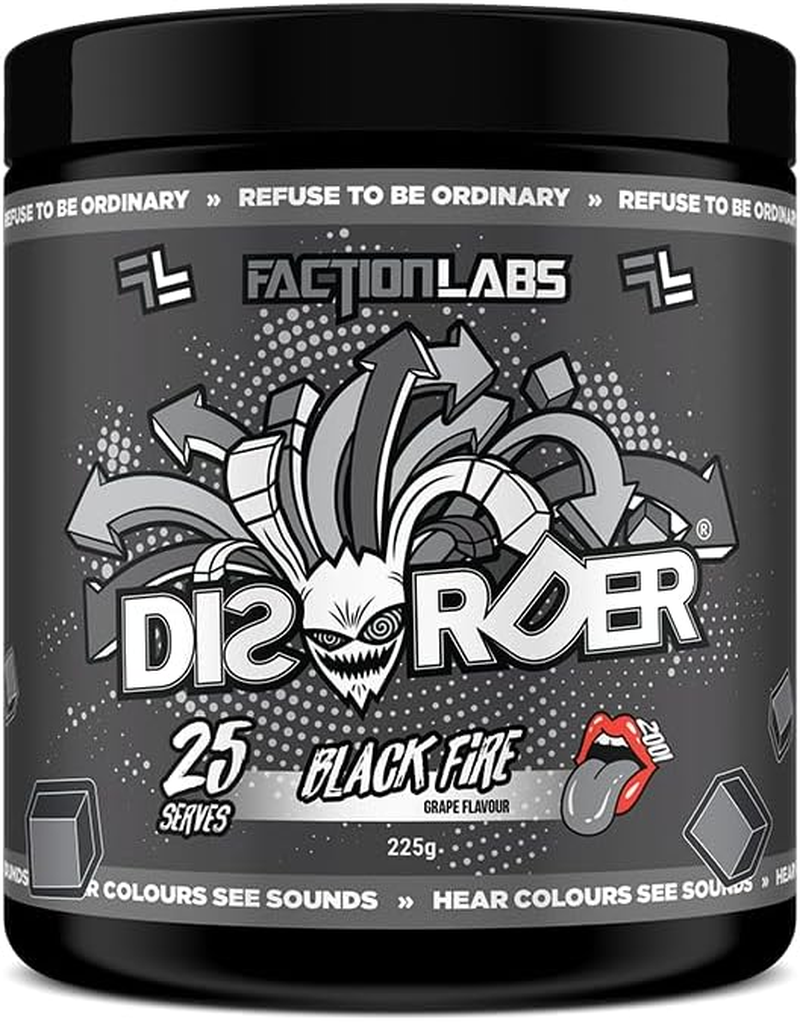 Faction Labs Disorder Original Pre Workout Powder, Black Fire, Sugar Free Caffeinated Gym Supplement, 25 Serves, 225G image number 3