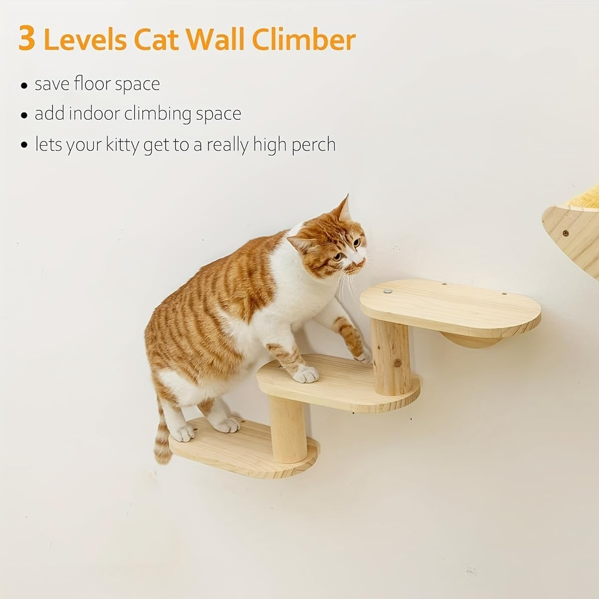 AIMALL Solid Wood Wall-Mount Cat Climber with Space Capsule Nest, 3-Level Jumping Platform and Scratching Column, 28.34In Height Sturdy Cat Tree image number 5