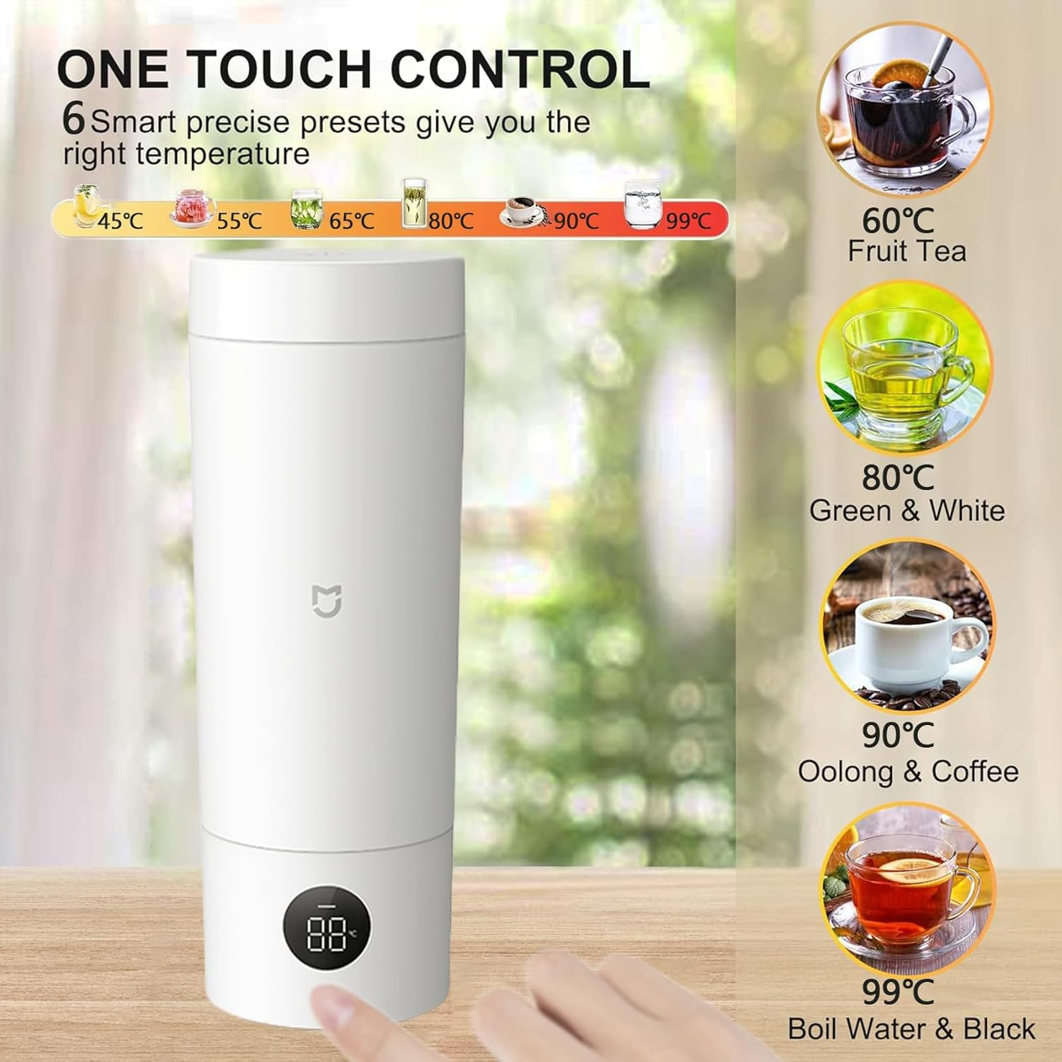 XIAOMI MIJIA Portable Electric Kettle, Small Hot Water Boiler with 6 Temperature Settings, 316 Stainless Steel, Fast Boiling Water with Auto Shut-Off and Boil Dry Protection, 220V (White) - Navy Blue image number 6