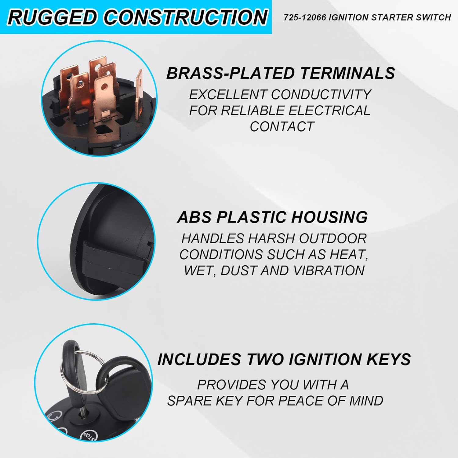 725-12066 Ignition Switch with 2 Keys, 3 Position 6 Pin Key Switch Compatible with Cub Cadet ZT1-42/46/50/54, ZT2-50/54 for MTD Z510 Z530 Z550 Z560 Z5200 Replaces 725P12066, 925-12066 image number 6