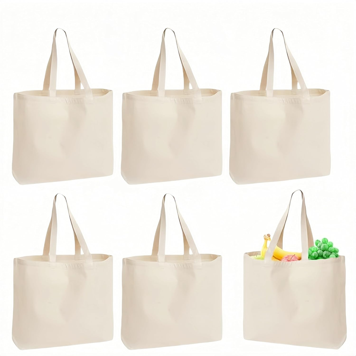 Wizefolk 6 Pack Multi-Purpose Blank Cloth Bags, 41X10X32 Cm Tote Bags Reusable Blank Canvas Bags Use, Economical Cotton Large Grocery Shopping Bag Tote Lightweight Washable for DIY Gift Bags (White) image number 2