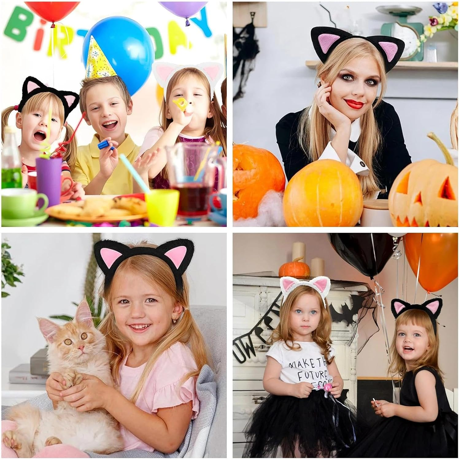 Dinghaole 2 Pcs Cat Ears Headbands, Cute Cat Ears Headband Animal Ears Hair Accessories, Ears Headbands with Pink Inner Ear Cute Hair Accessories for Halloween Cosplay Makeup Spa Yoga Photo Props image number 4