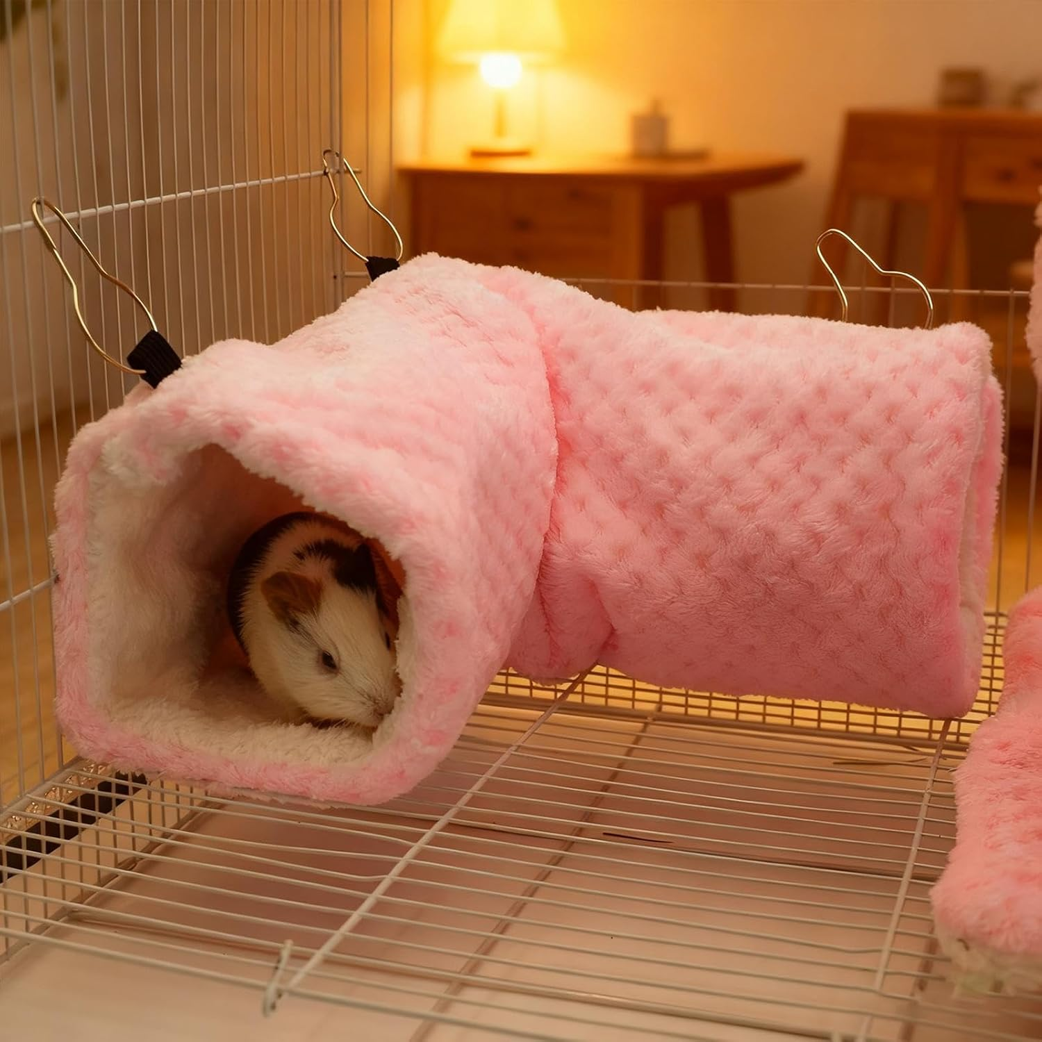 Small Pet Cage Accessory Set - Hammock, Tunnel, Mat, Hanging Guinea Pig Bed, Small Animals Tunnel Toy, for Sugar Glider Ferret Cage Sleeping Resting Hiding Playing Climbing Winter image number 1