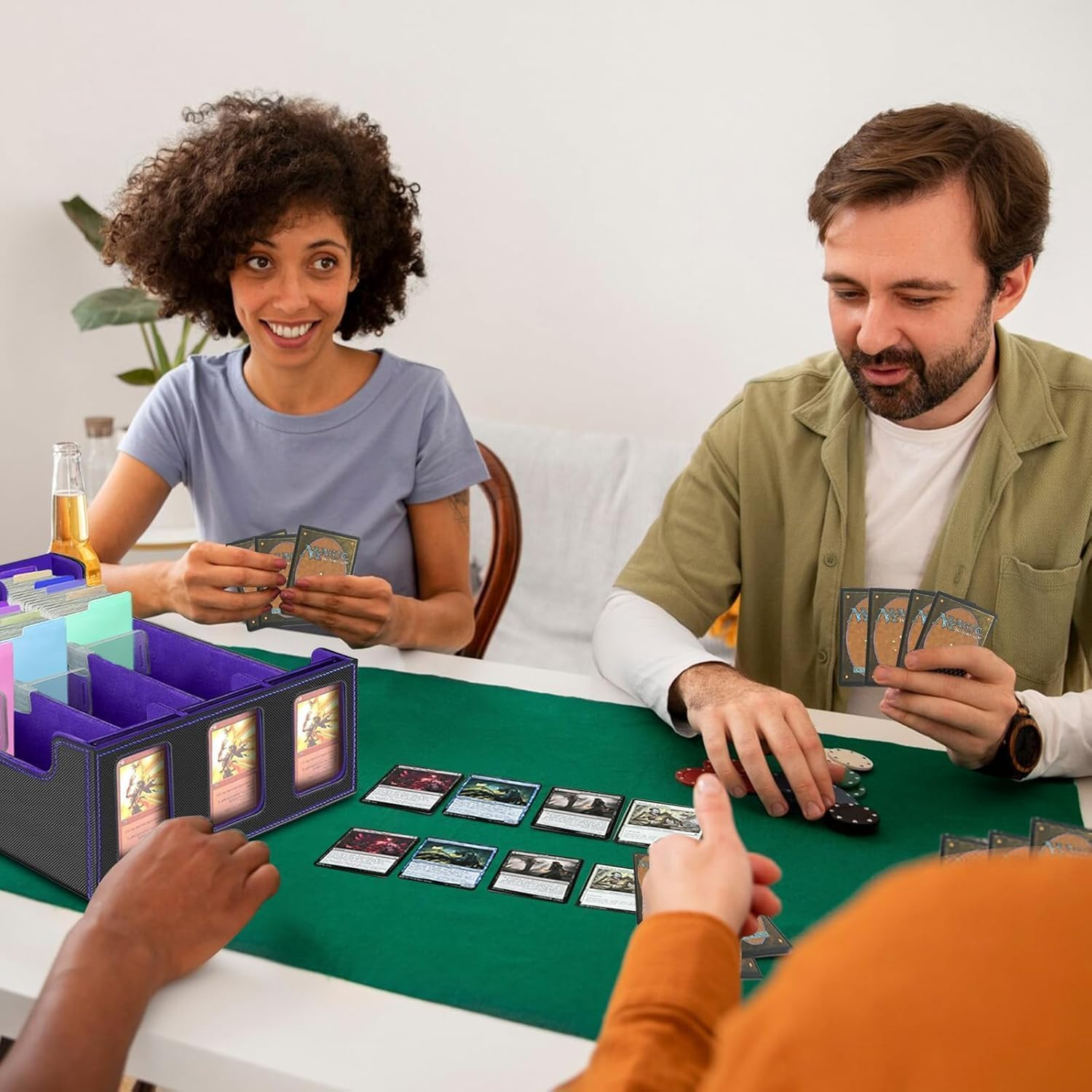 Purple Rectangular Mtg Trading Card Storage Box, Fits OCG PTG Magic Game Cards, Sports Cards, 10 Compartments, Waterproof, Magnetic Closure - Gray image number 4