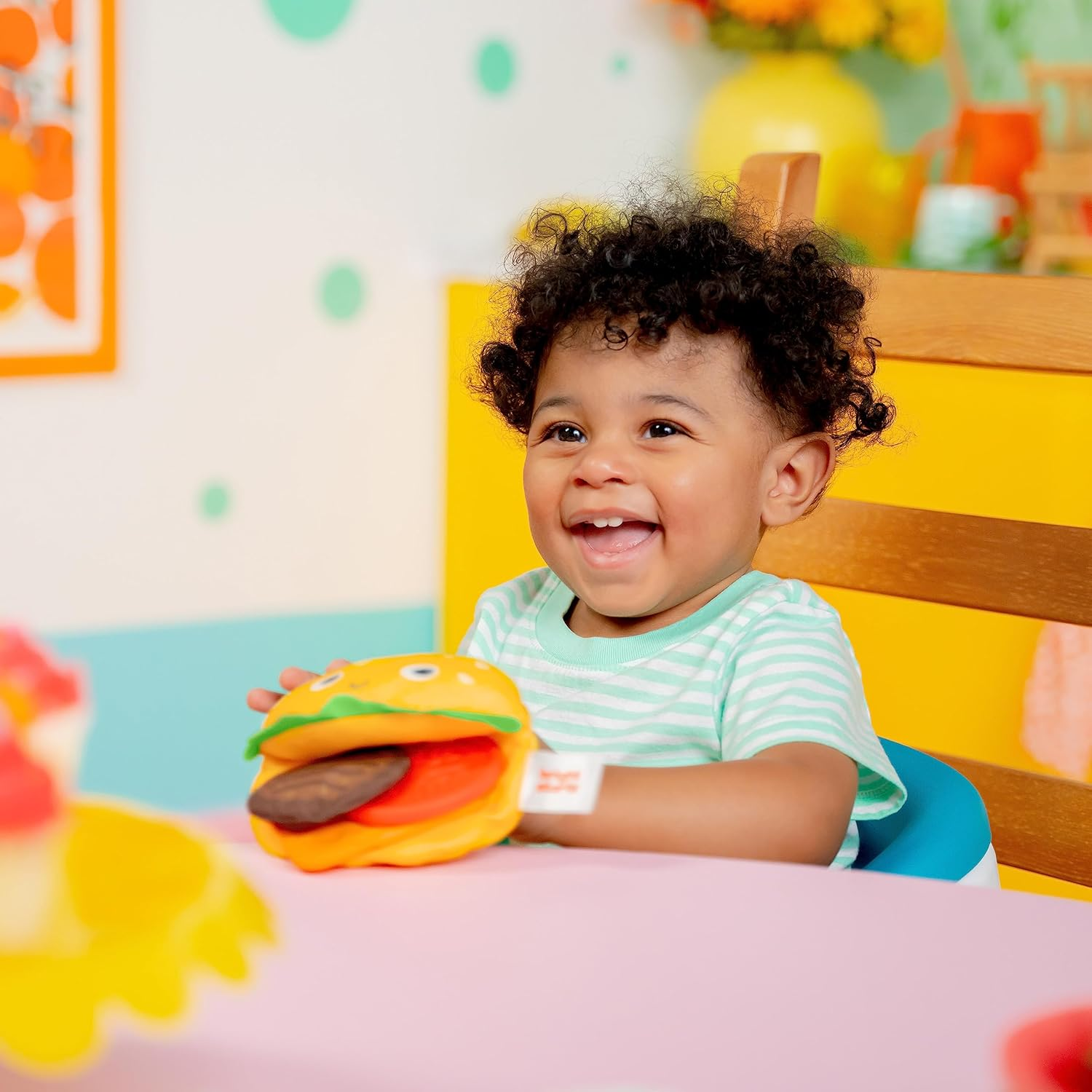 Bright Starts Say Cheeseburger on the Go Teether Activity and Stroller Toy, BPA Free, Unisex, 3 Months+ image number 1