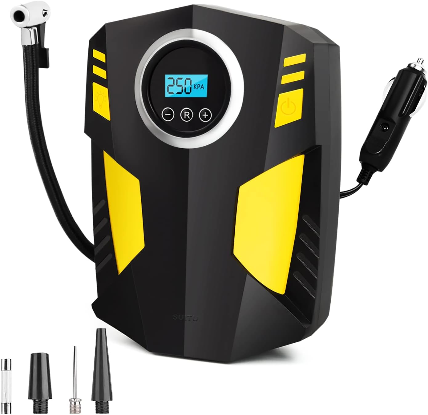 CUIFULI 12V Portable Car Tyre Inflator, Electric Air Pump, Digital Air Compressor, Automotive Tyre Inflator with LED Light, 4 Nozzles, Extra Fuse image number 6