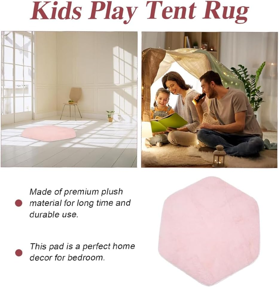 Hexagon Play Tent Rug for Boys & Girls &ndash; Soft Crawling Mat Cushion for Nursery, Playroom or Playhouse, Plush Floor Carpet for Kids Room
