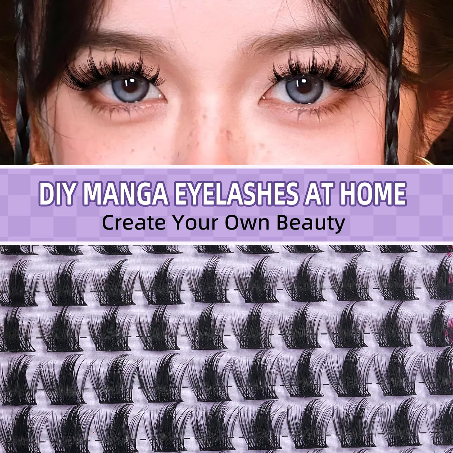 B&Q Manga Lash Clusters Kit Spiky Eyelash Clusters 8-18Mm Mixed 120Pcs Lash Extension Kit Thick Curly Feature Anime Cosplay Individual Eyelash with Thin Band Cosplay Diy at Home(Set-Anime 01) - Kit-Anime 01 image number 2