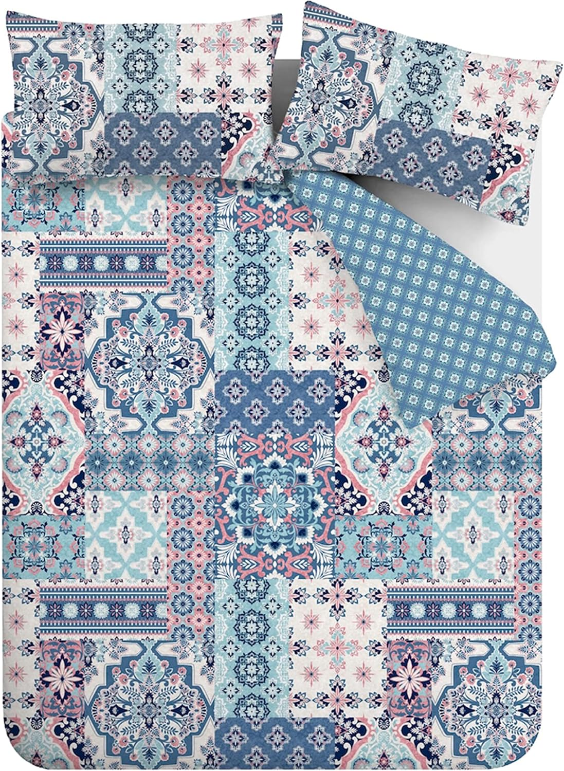 Catherine Lansfield Bedding Boho Patchwork Single Duvet Cover Set with Pillowcase Blue image number 3