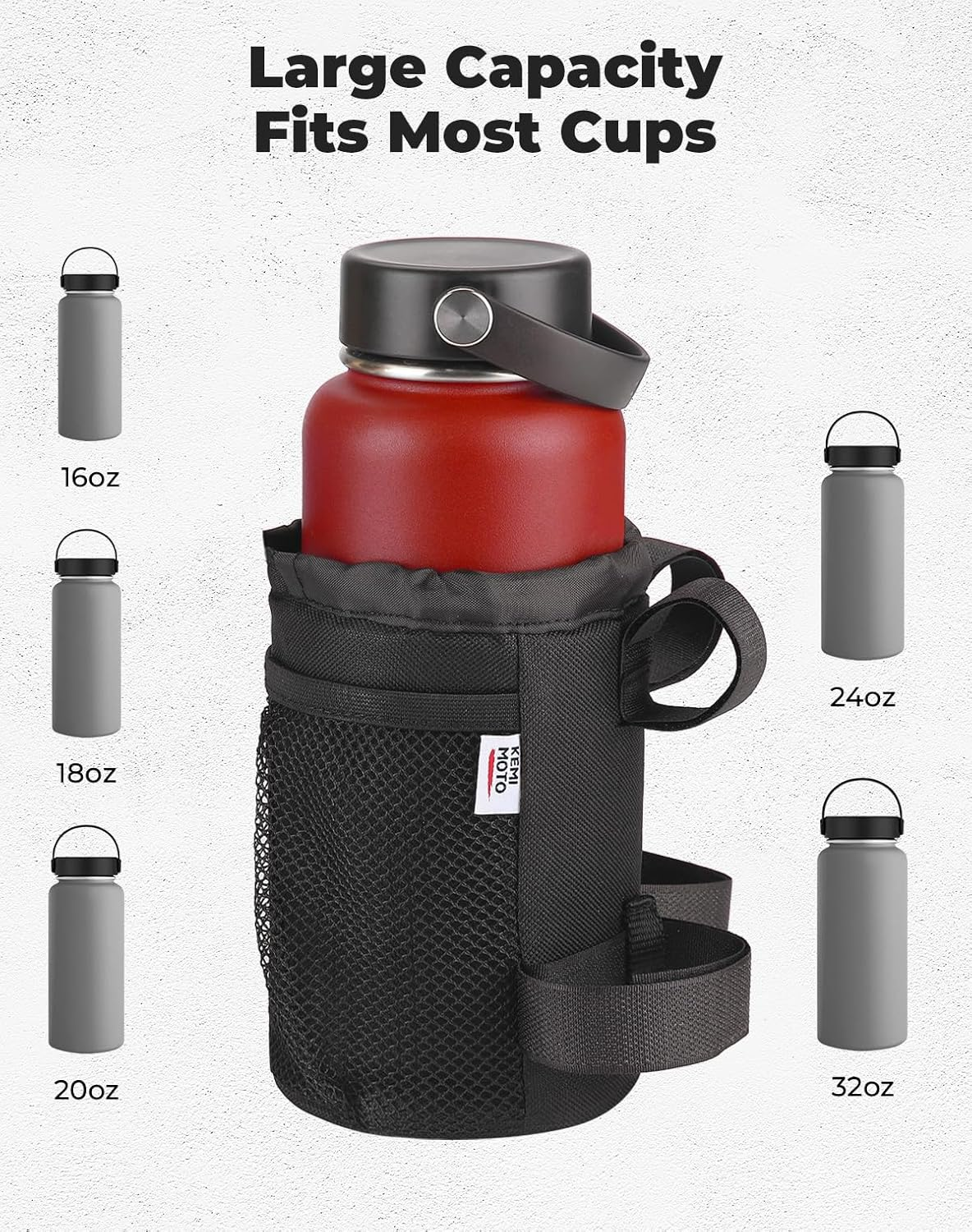 KEMIMOTO Bike Cup Holder, Bike Water Bottle Holder Handlebar with Mesh Pockets Oxford Fabric Bicycle Drink Cup Holder for Mountain Bike Road Kids Bikes E-Bike Cruiser Wheelchair Scooter up to 32Oz image number 1