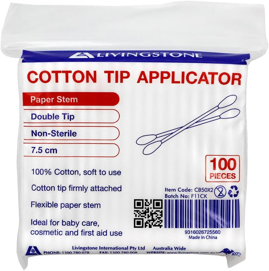 Livingstone Cotton Tip Applicator Double Tipped Paper Stem 7.5Cm 50 Pieces/Pack
