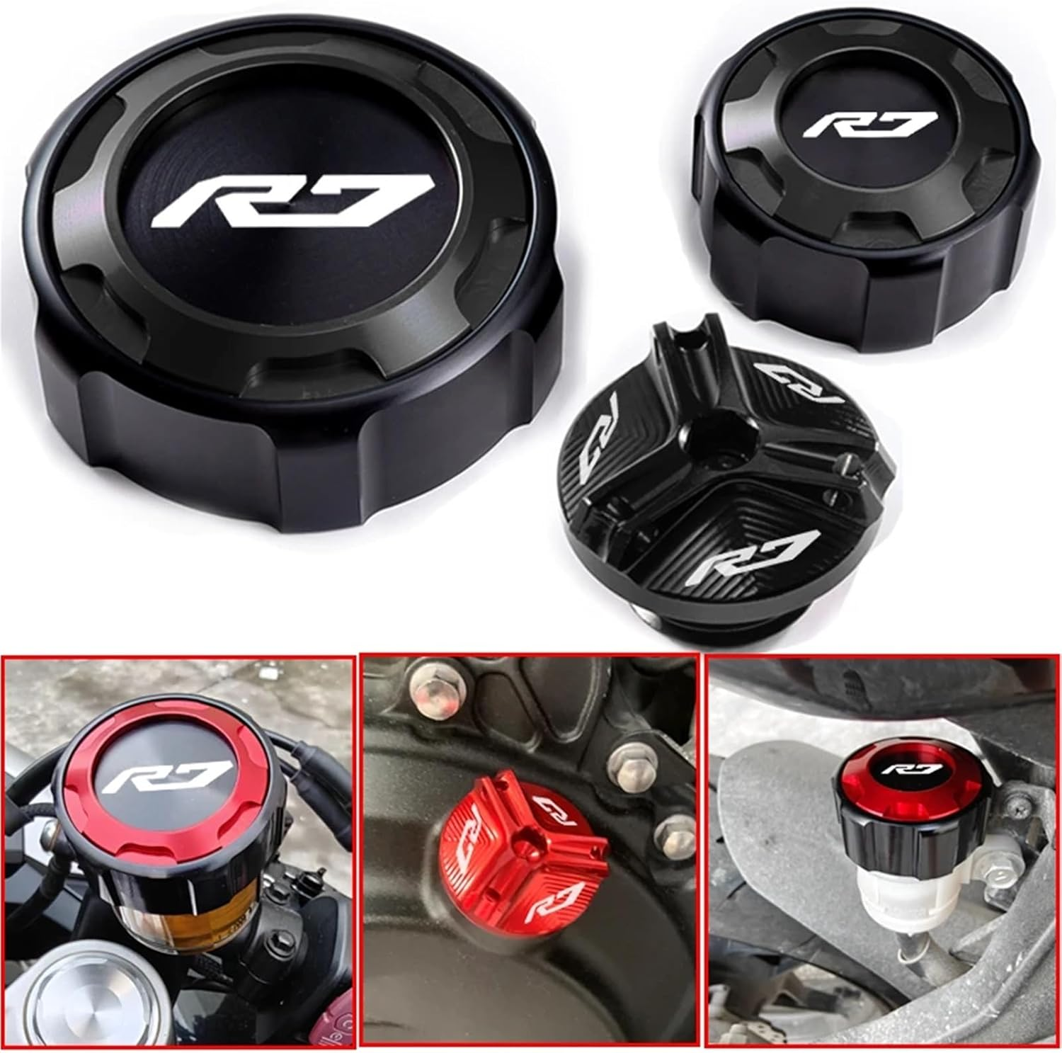 XINMINGYUE Fit for YAMAHA YZF R7 YZFR7 YZF-R7 2021-2024 Accessories Motorcycle Front and Rear Brake Fuel Tank Cap and Filler Cap Protection Accessories(M27 Blue) image number 1