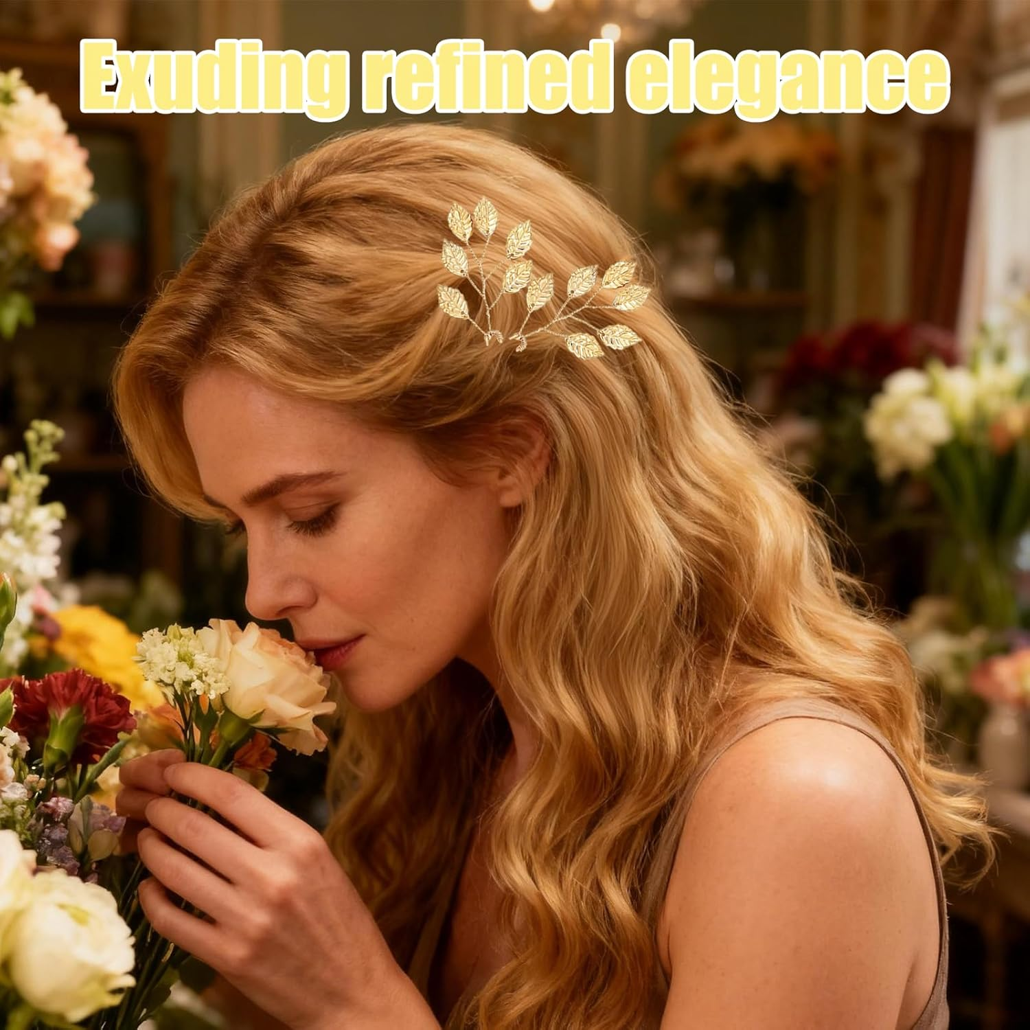 4PCS Eucalyptus Leaf Hair Pins Gold Leaf Hair Pins Elegant Gold Hair Accessories Wedding Hair Accessories Headpiece for Women and Girls Wedding Special Occasions image number 2