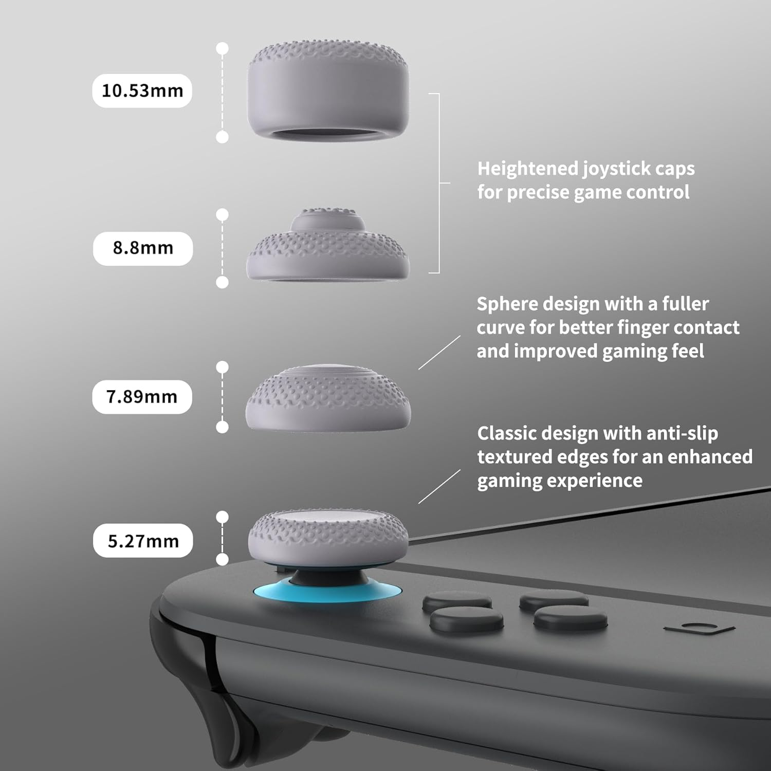 Playvital 8 in 1 Pro Thumbs Grip Caps for Nintendo Switch 2, Ergonomic Anti-Slip Joystick Caps for Joycon 2 Grip, Thumbstick Cover Accessories for Switch 2 - New Hope Gray, 8Pcs image number 2