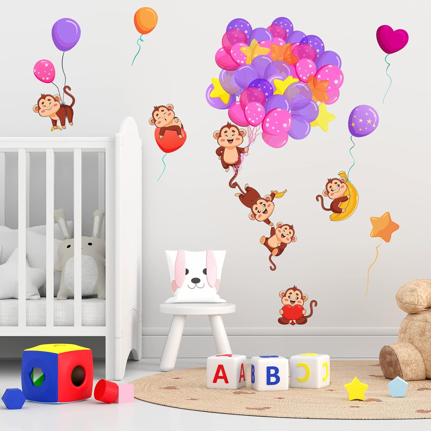 Anfigure Colorful Animal Monkey Balloon Wall Stickers for Kids Room Baby Room Wall Decals Nursery Playroom Children Bedroom Monkey Removable Wall Art Decor Mural Vinyl Peel and Stick Decorations image number 3