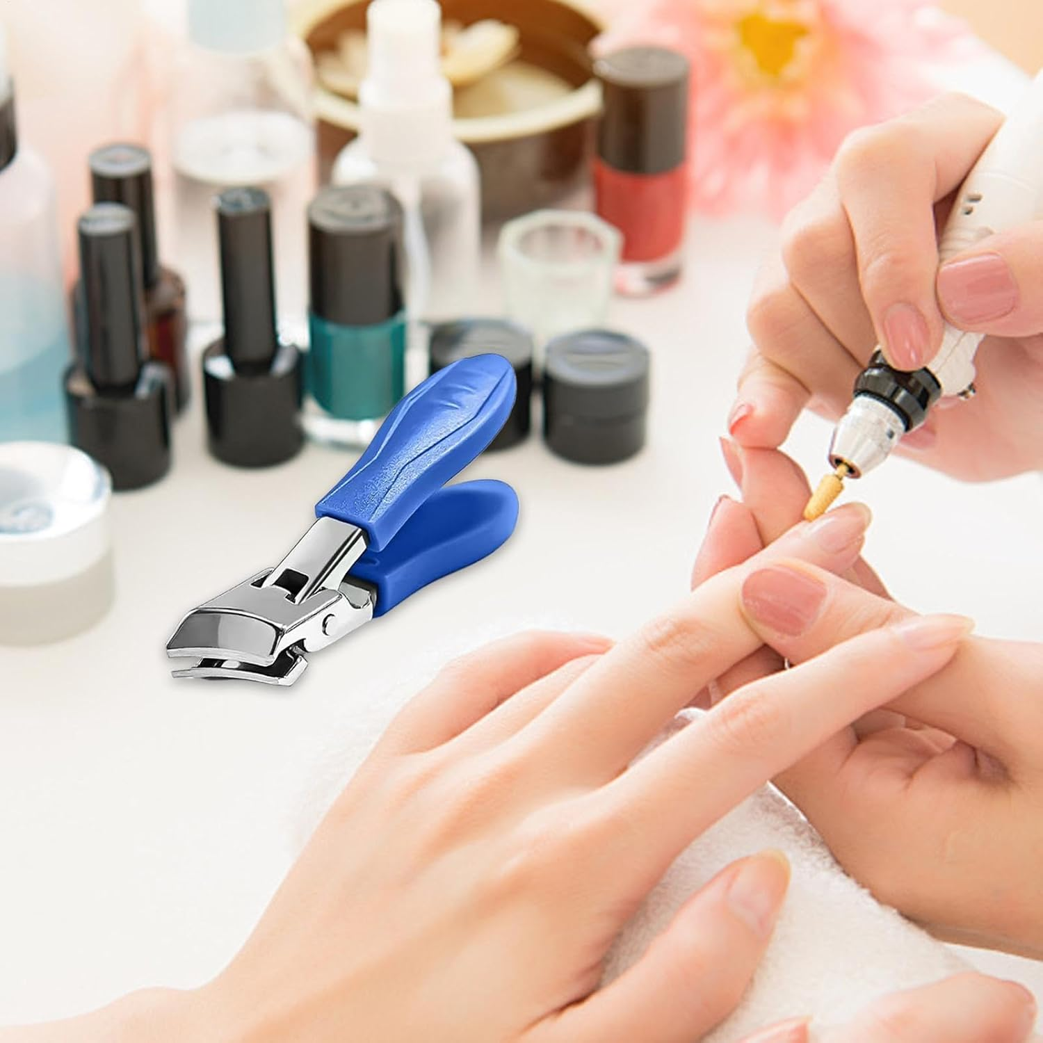 Rissunkv Slanted Nail Scissors - Stainless Steel Thick Toenail Slanted Scissors | Seniors Nails Trimmer Anti-Splash Manicure Pedicure Equipment for Father, Mother - Blue image number 6