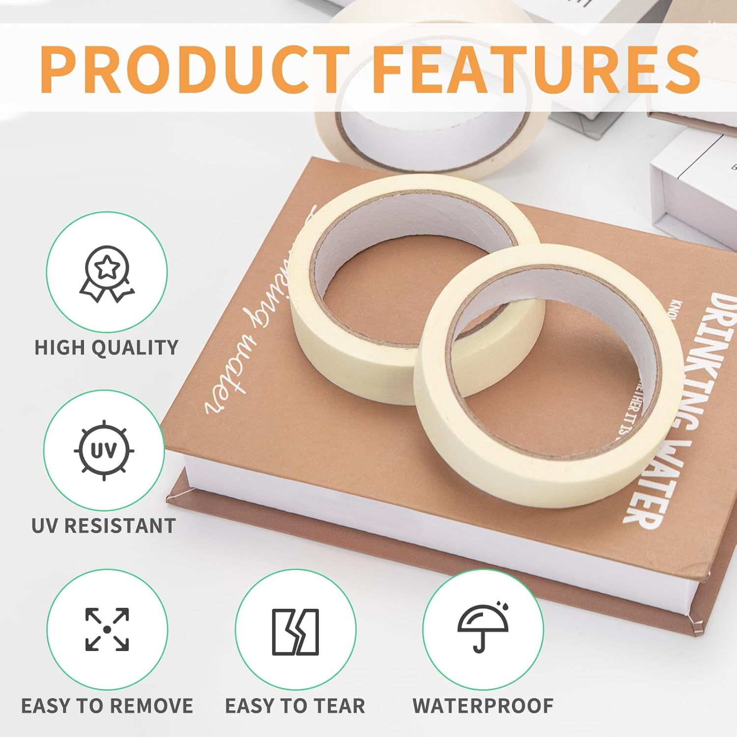 OWLKELA 3Pcs White Masking Tape, Painters Tape, Writable Paper Tape, Craft Tape for School, Office, Home, Arts & Crafts, Labeling, 24Mm X 20M per Roll, 60M in Total image number 1