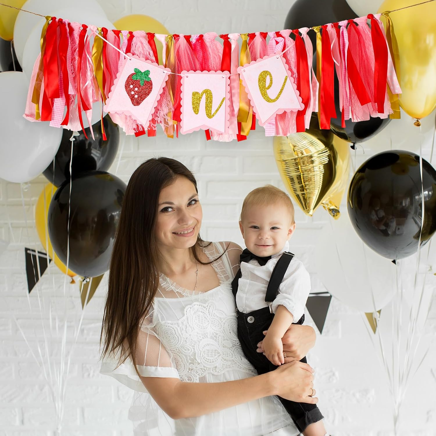 Strawberry One Birthday High Chair Banner, Cute Strawberry First Birthday Banner Sweet One High Chair Banner Strawberry First Birthday Decorations Photo Prop for Kids image number 5